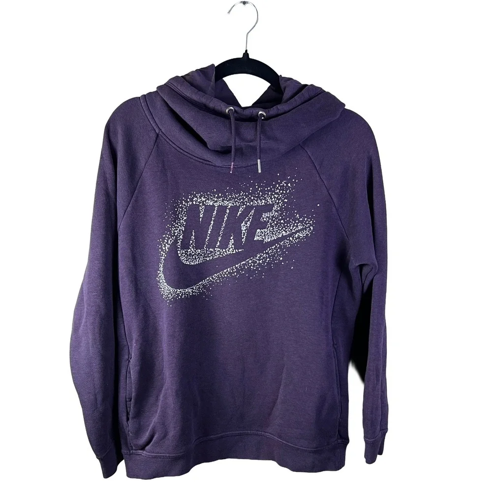 2010s Nike Women's M Purple Funnel Neck Pullover Hoodie Graphic Athleisure